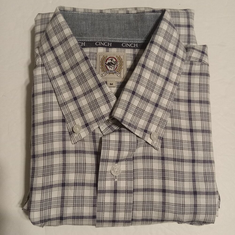 Cinch Men's Plaid Button Down Long Sleeve Western Shirt SZ M White/Silver/Black